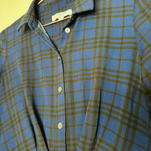 THAKOON Collective Blue Plaid Print Button Front Long Sleeves Shirt Dress Size 2 - Picture 8 of 12